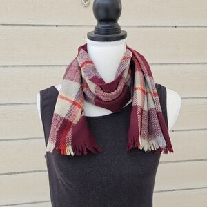 vintage Cisco 100% zephyr wool plaid scarf tan red maroon